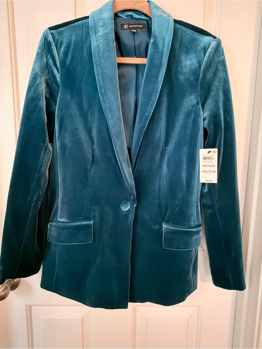 INC International Concepts Teal Velvet Single-Button Blazer
